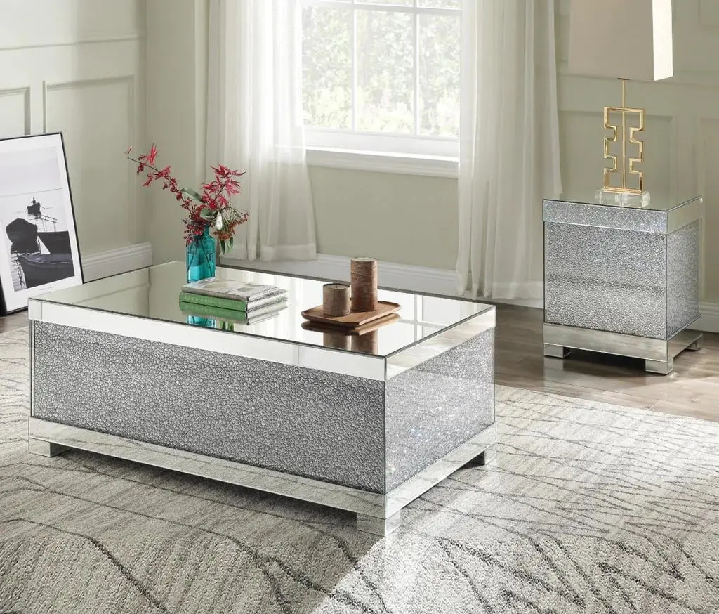Mirrored Faux Crystals Coffee Table Set 2 End Tables Acme Mallika 87910-3pcs