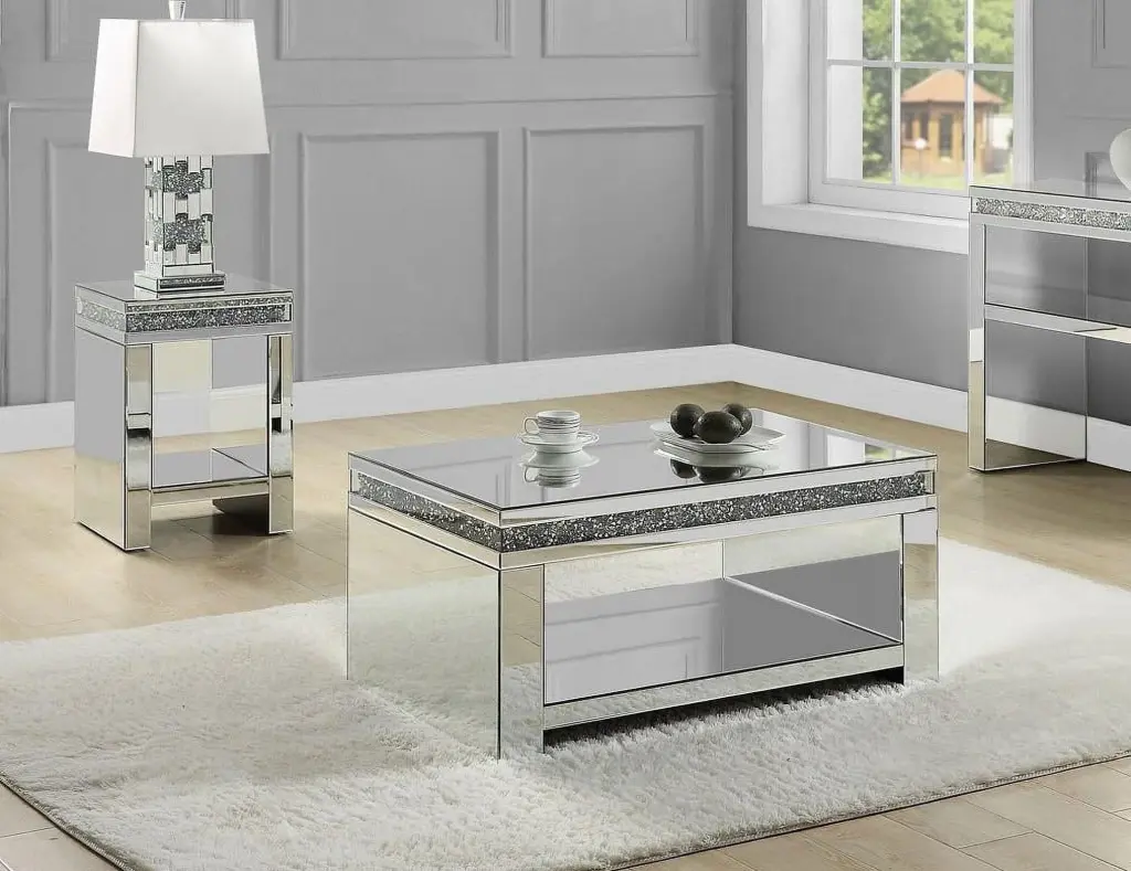 Mirrored Faux Diamonds Coffee Table 2 End Tables Acme Noralie 84715-3pcs Set