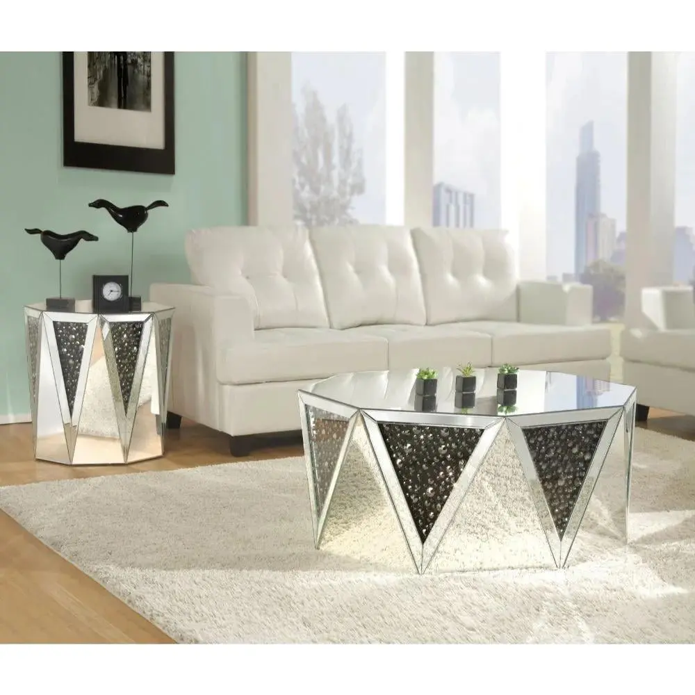 Mirrored Faux Gem Stones Coffee Table Set 2 End Tables Acme Noor 82775-3pcs