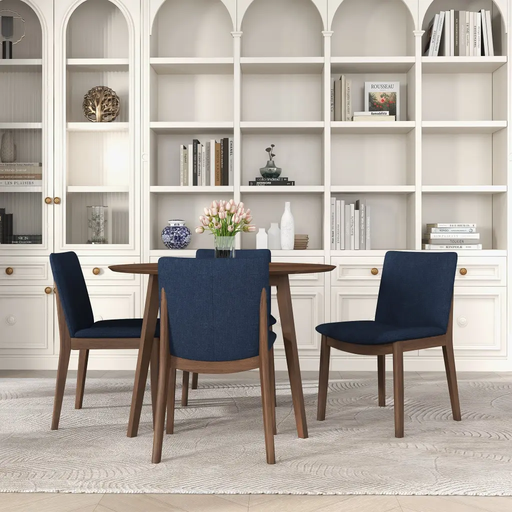Laura Blue Linen Solid Timber Dining Chair Set 2 Dark Blue Dark Brown Kitchen Chairs ashcroft furniture
