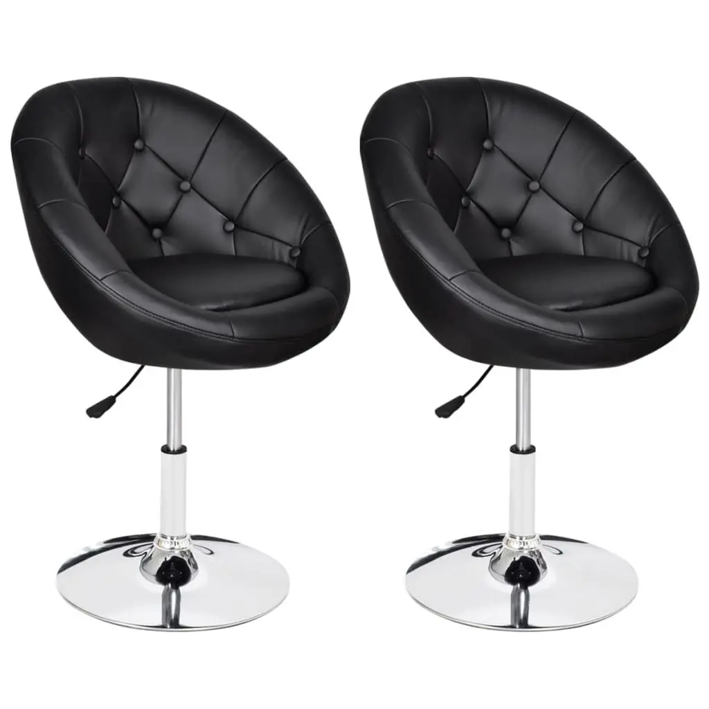 Bar Stools Set 2 Black Faux Leather Counter Height Chairs