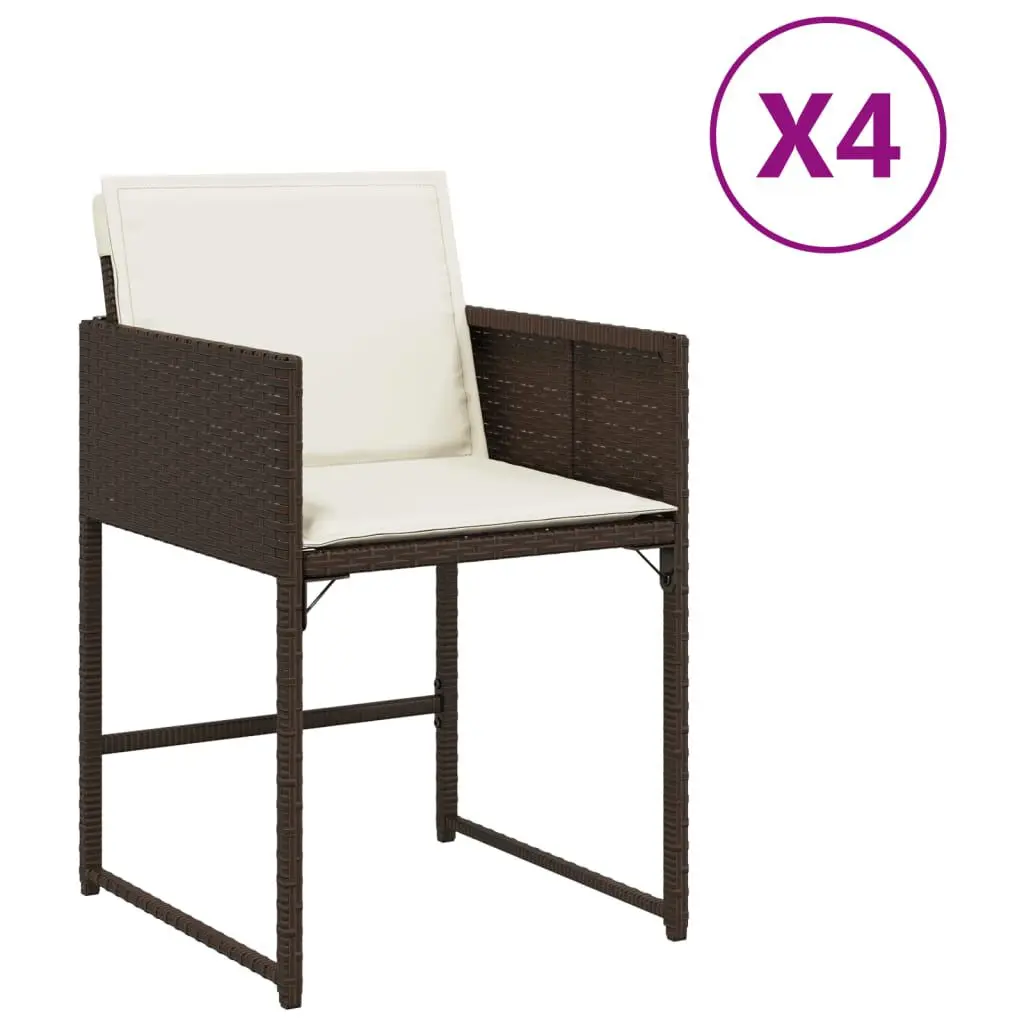 Brown Poly Rattan Patio Chairs Cushions Set 4 Outdoor Seating