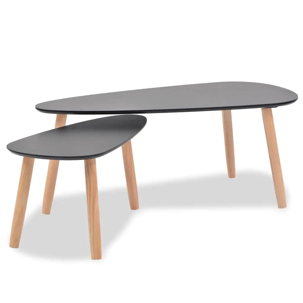 Coffee Table Set 2 Piece Solid Pinewood Black Modern Living Room
