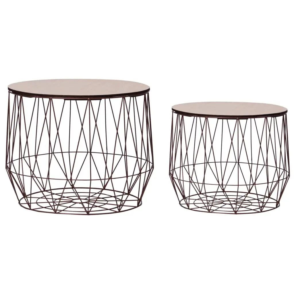 Copper Coffee Table Set 2 Piece Modern Industrial Living Room Furniture