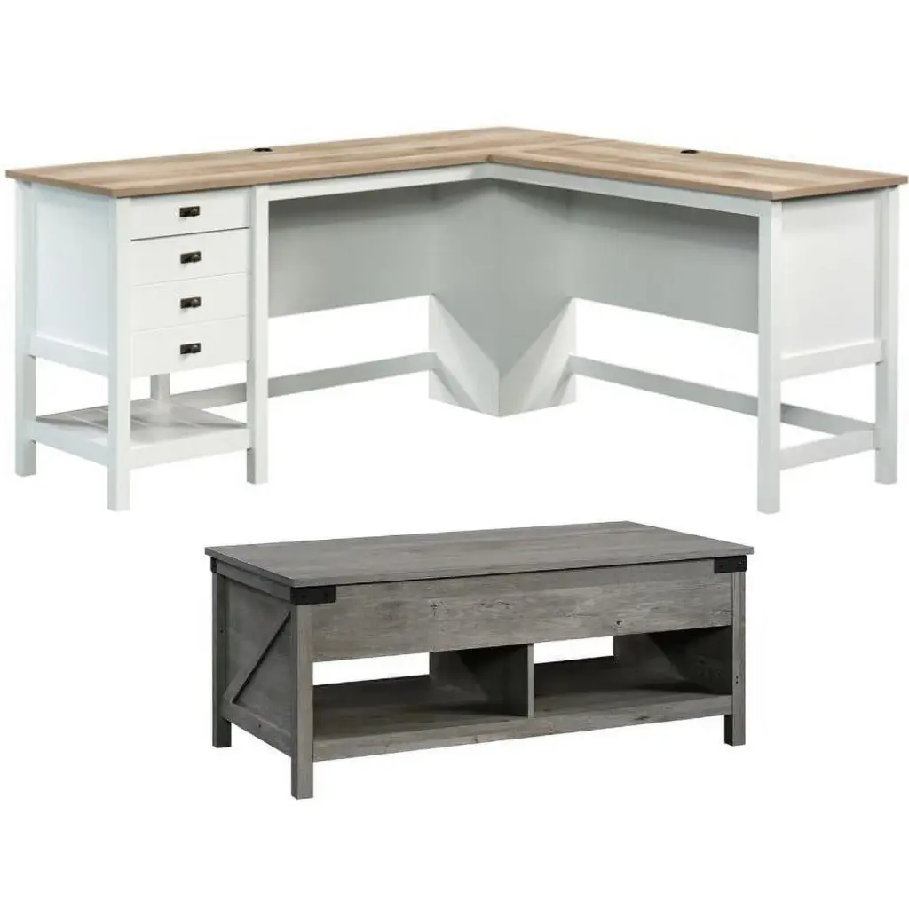 Home Square 2 Piece Furniture Set L-Shaped Desk and Lift-Top Coffee Table Home Office