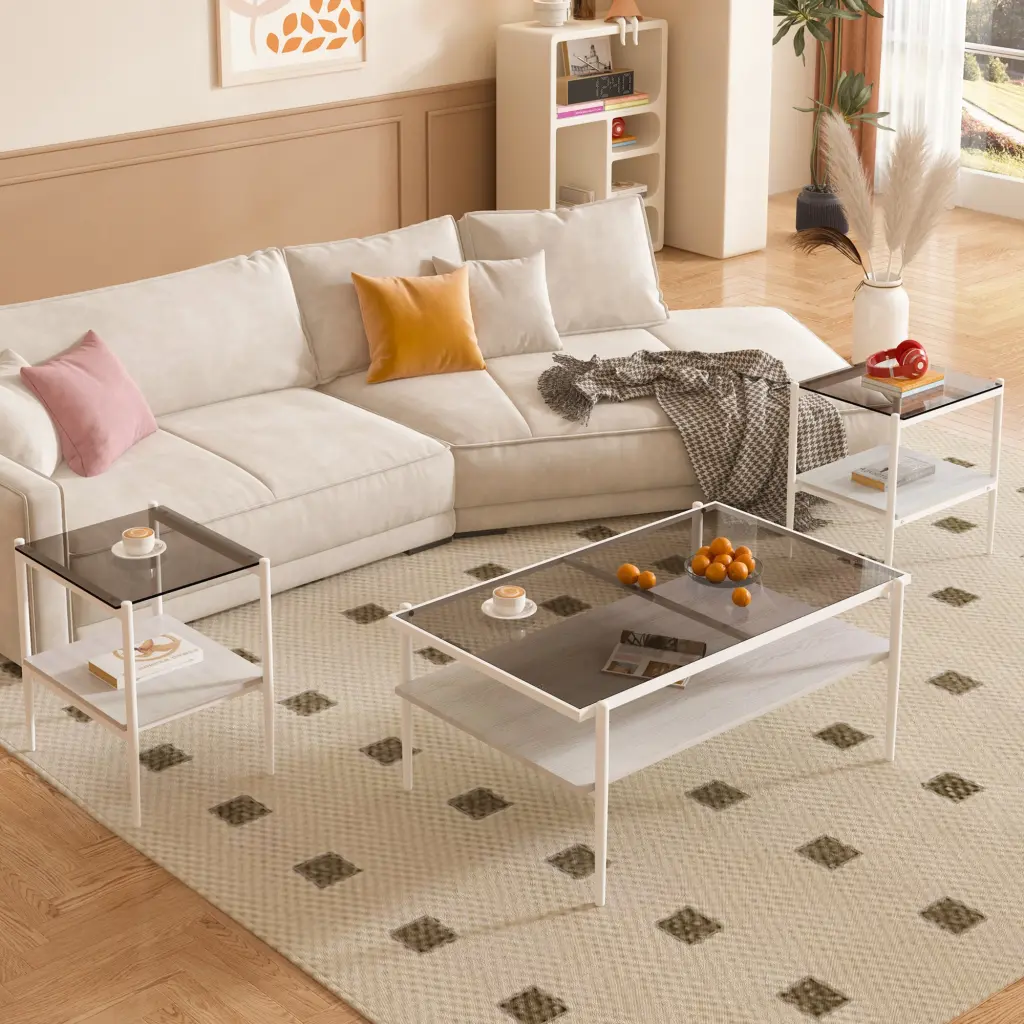 Coffee Table And End Tables Set 3 Tempered Crystal Table MDF jws-w241