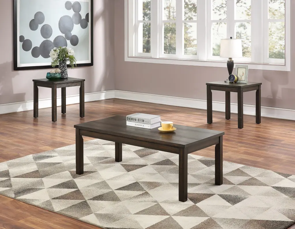 Espresso Hue 3Pc Coffee Tables Set Classic 1 Coffee Table 2 End Tables kanepe