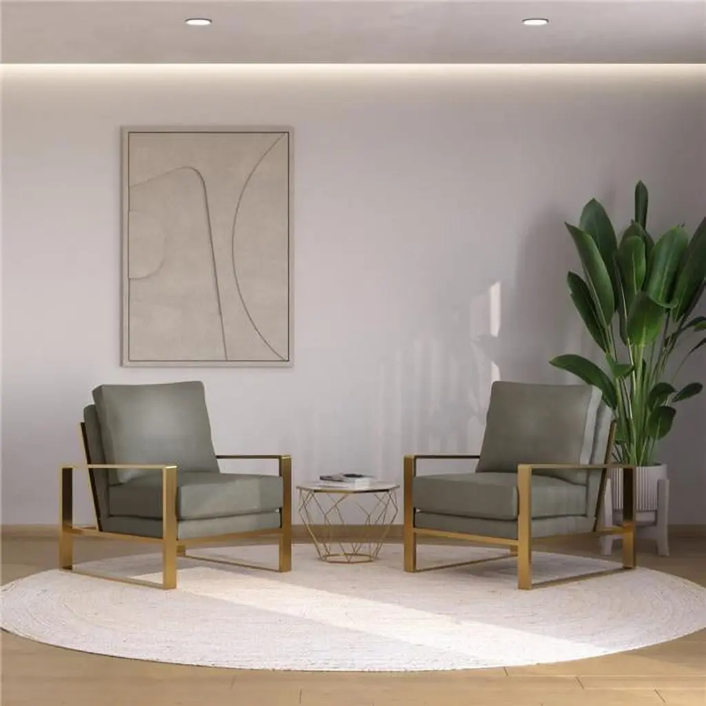 Jefferson Leather Armchair Gold Frame and Octagon Coffee Table Geometric Base Grey KD Americana