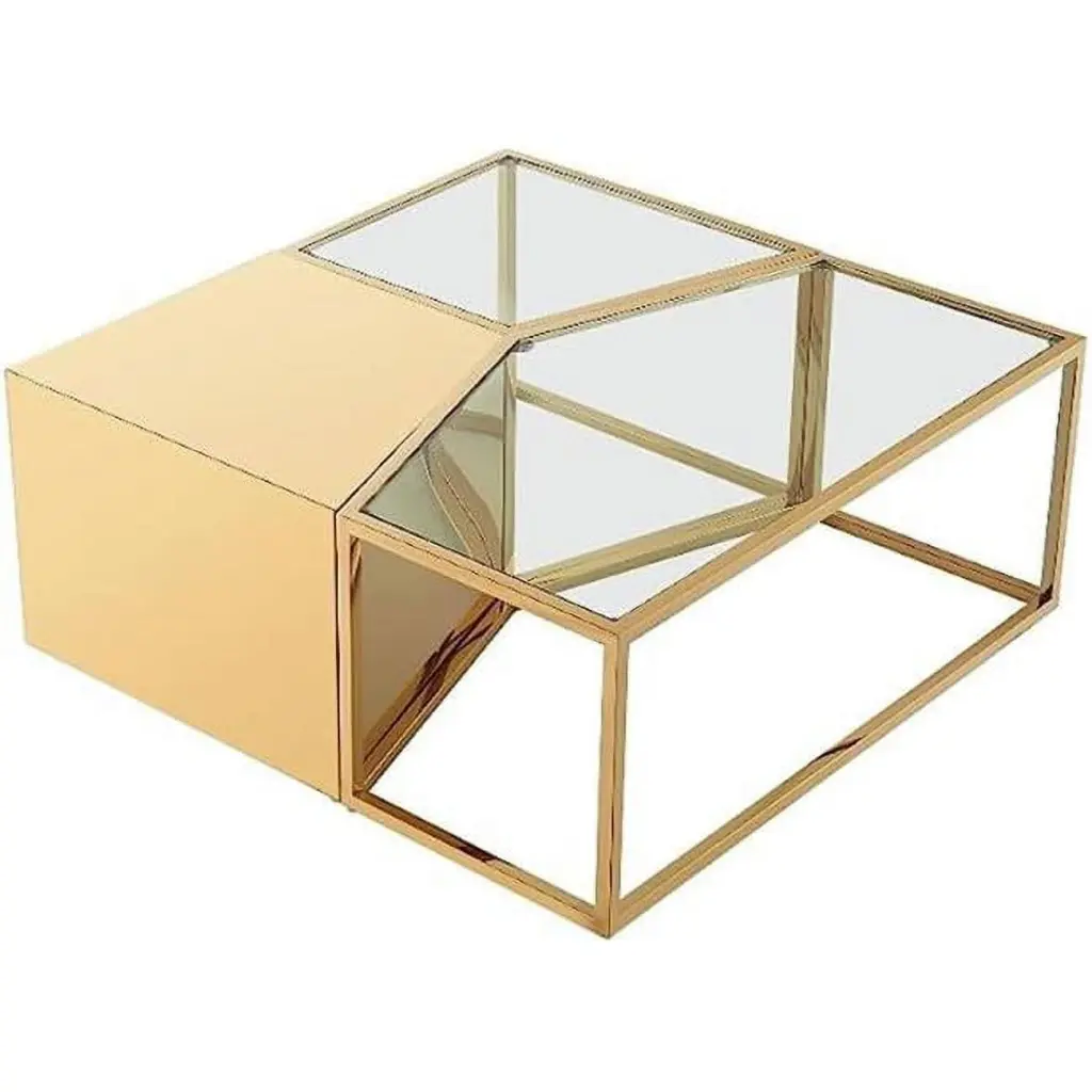 Posh Living Kristy 3 Piece Gold Coffee Table Set 15.7 x 37.4 x 37.4 Modern Home Kd Muebles De Dormitorio