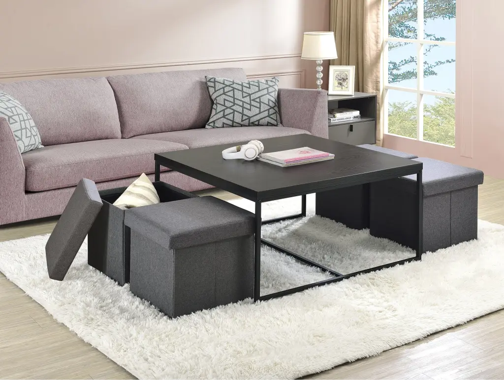Caitlin 35 Inch Black Wood Grain 5 Piece Coffee Table Set MDF Modern lilola home