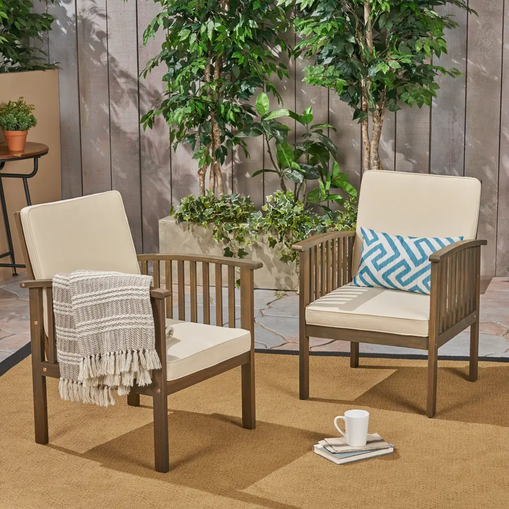 Casa Acacia Club Chair Mp2Set 2 Grey Cream Wood Water-resistant Material - Modern Living Room Chairs nh-cloudhouse