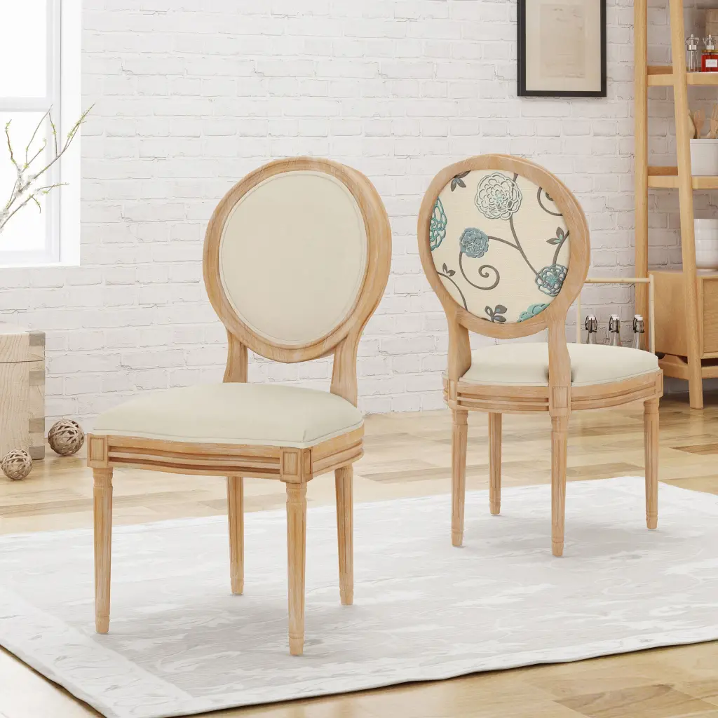 KD Dining Chair Set 2, Beige Fabric Upholstered Modern Kitchen Chairs nh-inmax