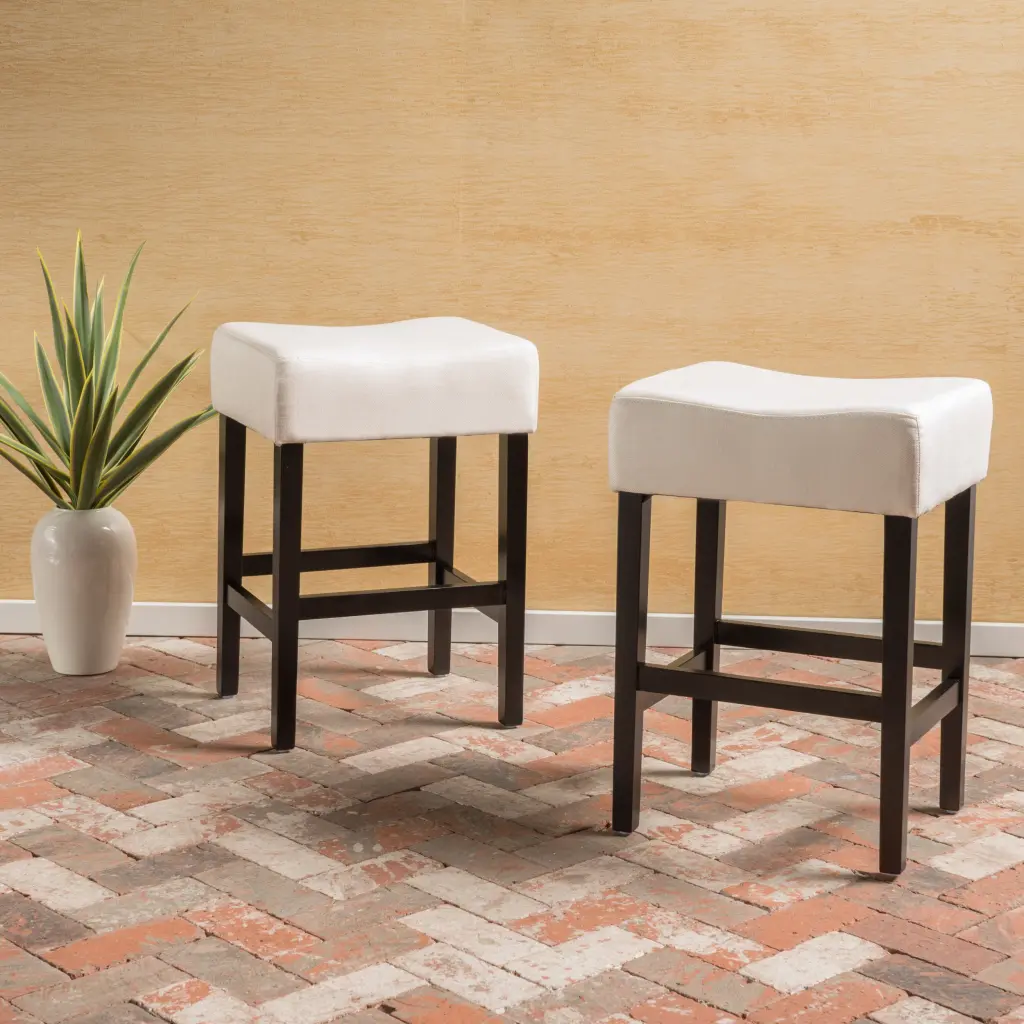 Set 2, 26.75" Backless Leather Counter Height Barstool, Beige - Modern Kitchen Stools nh-onfind