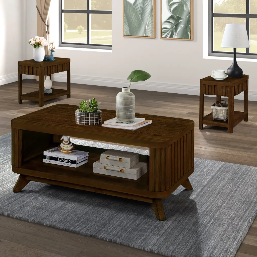 Rectangular Living Room Coffee Table Set 3 Piece Modern Design power growth furniture