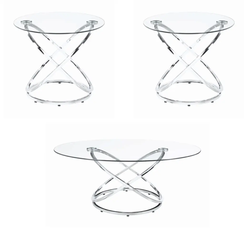 3 Piece Metal Frame Coffee Table Set Glass Top Set 3 Silver - Saltoro Sherpi