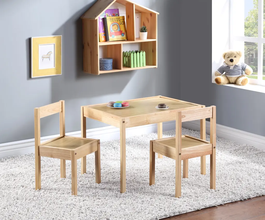 Della 3 Piece Solid Timber Kids Table and Two Chair Set Natural Finish simple living