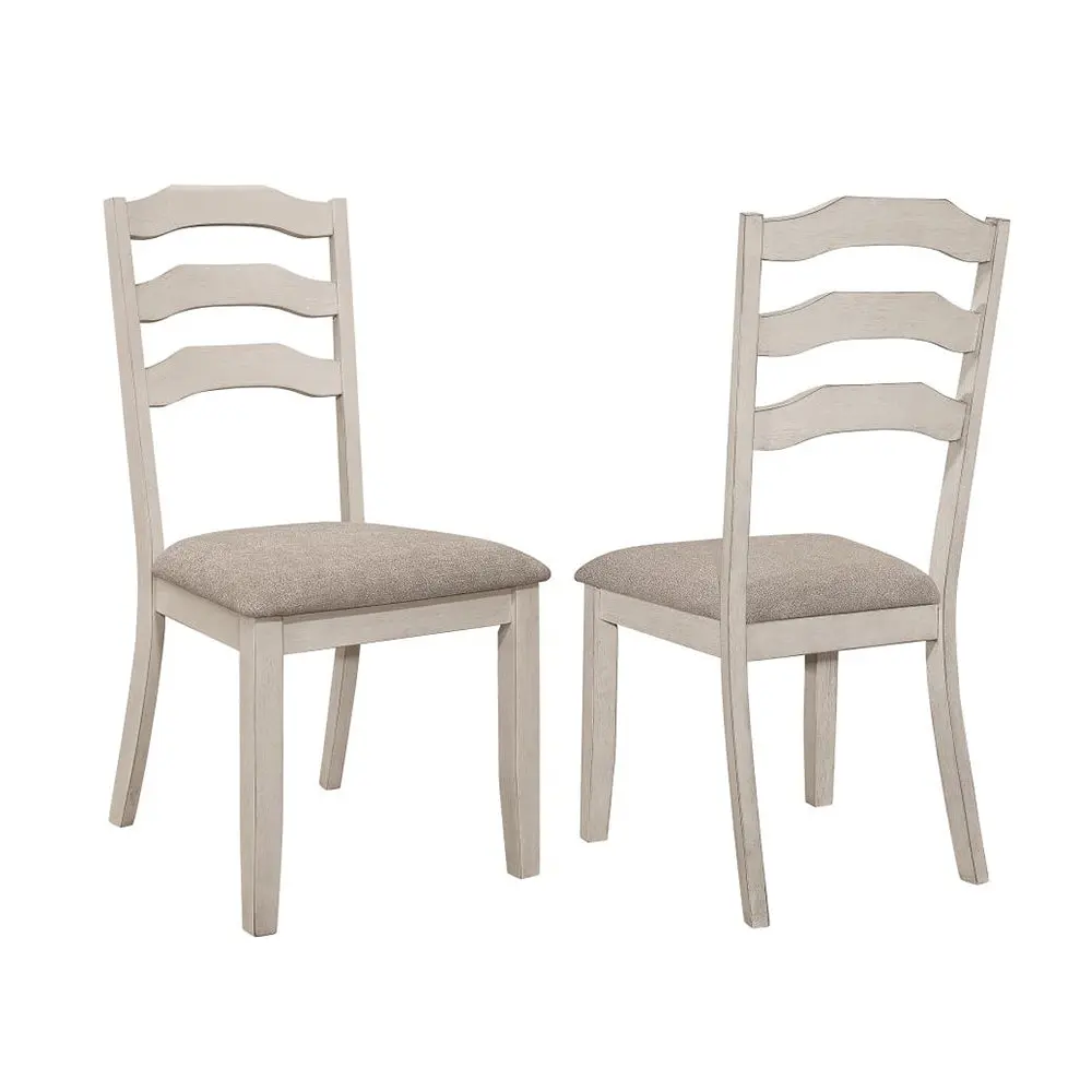 Set 2 Rustic Cream Dining Chairs Padded Seat simple relax