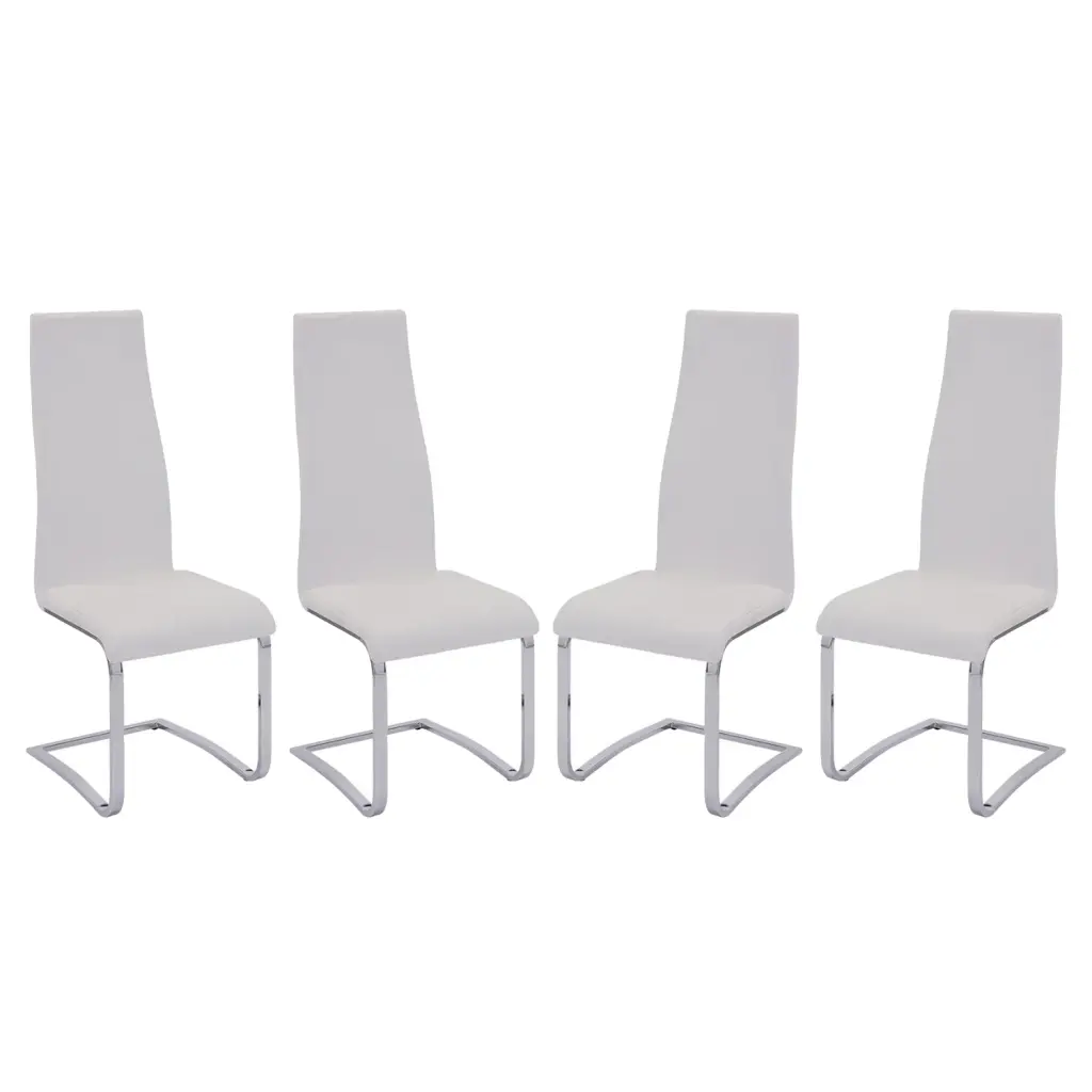 Set 4 Solid White Dining Chairs Faux Leather Upholstered Modern Kitchen Chairs simple relax