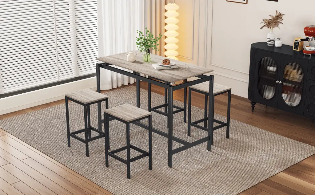 5 Piece Space-saving Bar Table Set Table and Stools Modern Industrial trexm