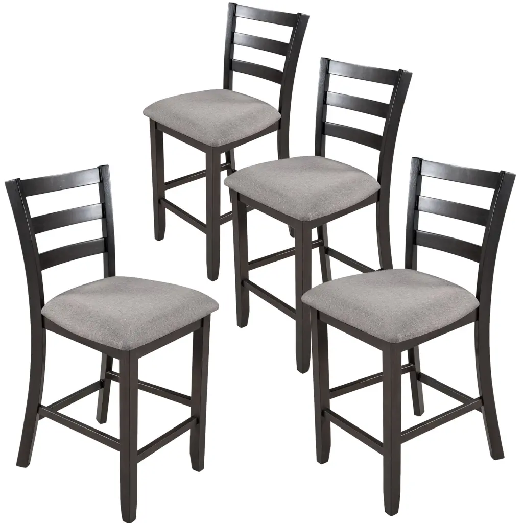 Set 4 Wooden Counter Height Dining Chairs Padded Seats, Espresso Finish trexm
