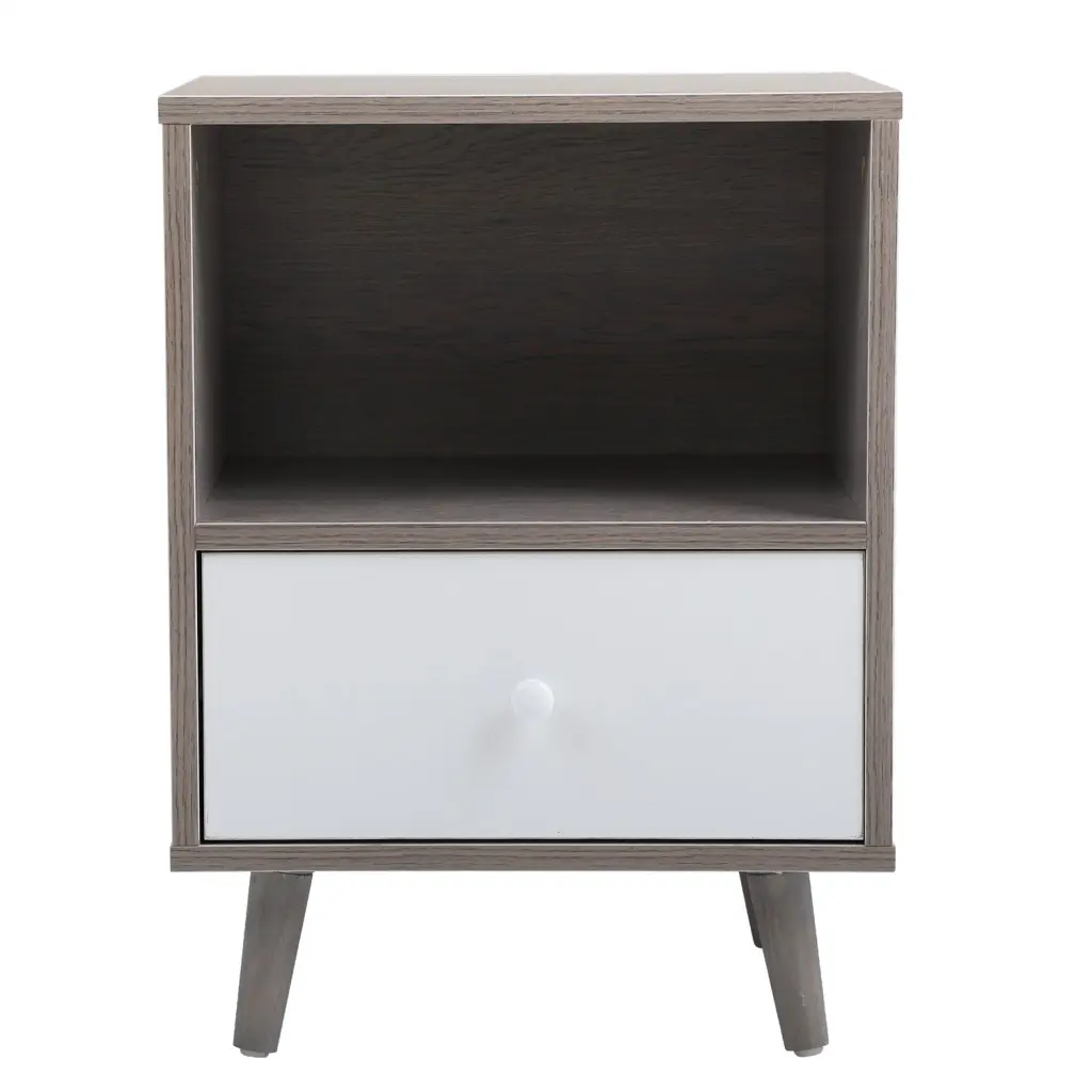 Set 2 Low Foot Bedside Tables Drawer Storage Gray w2181