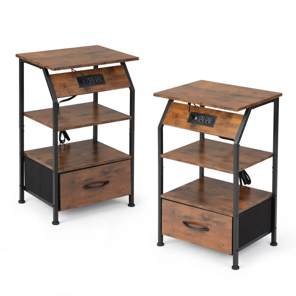 Set 2 Night Stands Wooden Bedside Tables Shelves and Drawers Charcoal w2181