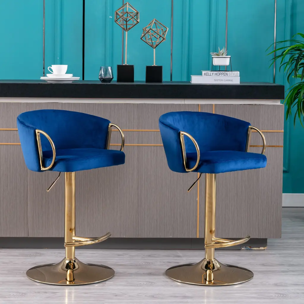 Set 2 Bar Stools Chrome Footrest and Swivel Height Adjustable Base weehaa furniture