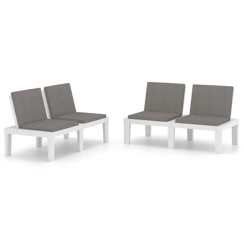White Plastic Patio Lounge Benches Set 2 Cushions Outdoor Furniture