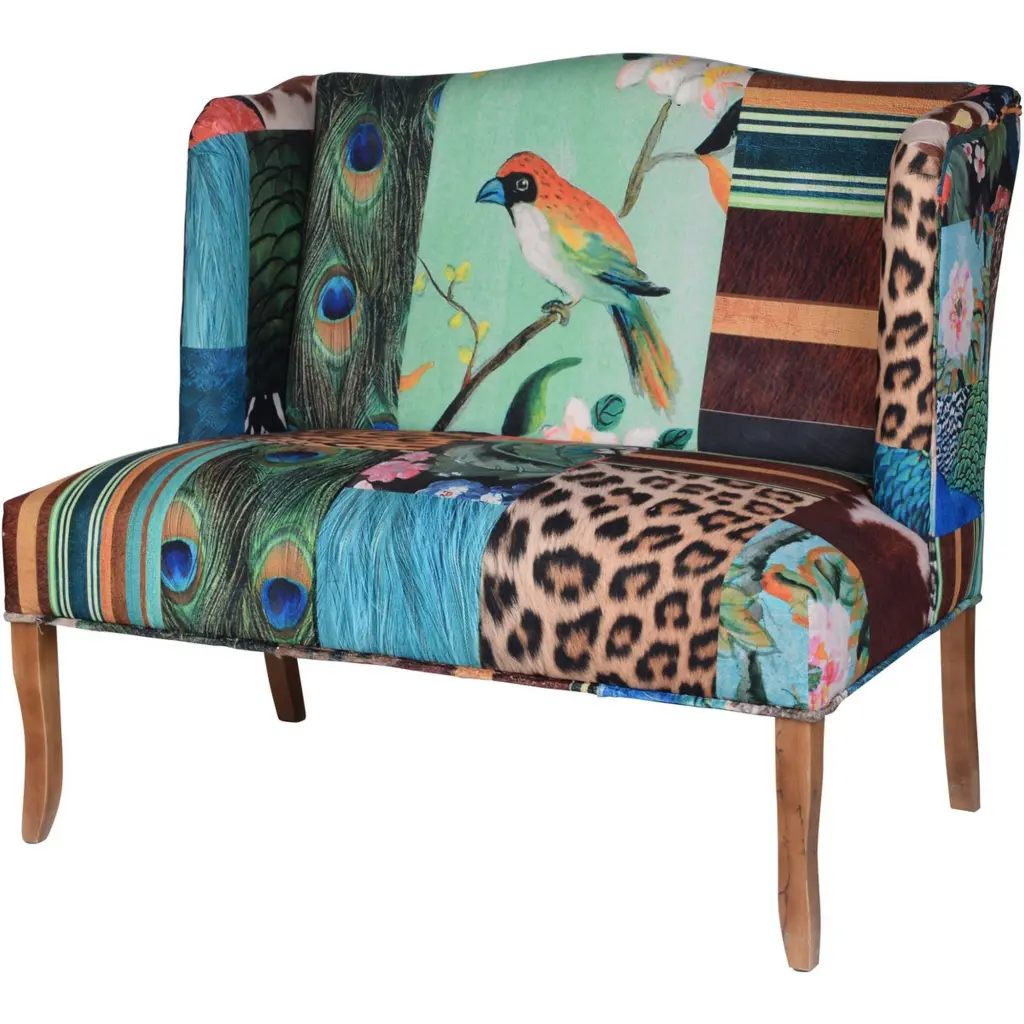 Vesta Bird Collage Print Settee, Multicolor Solid Wood royal hampton