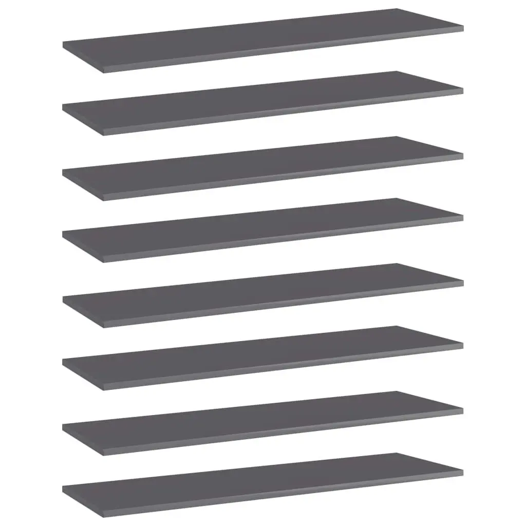 8 Piece High Gloss Gray Bookshelf Boards 39.4x11.8x0.6 Inches Engineered Wood