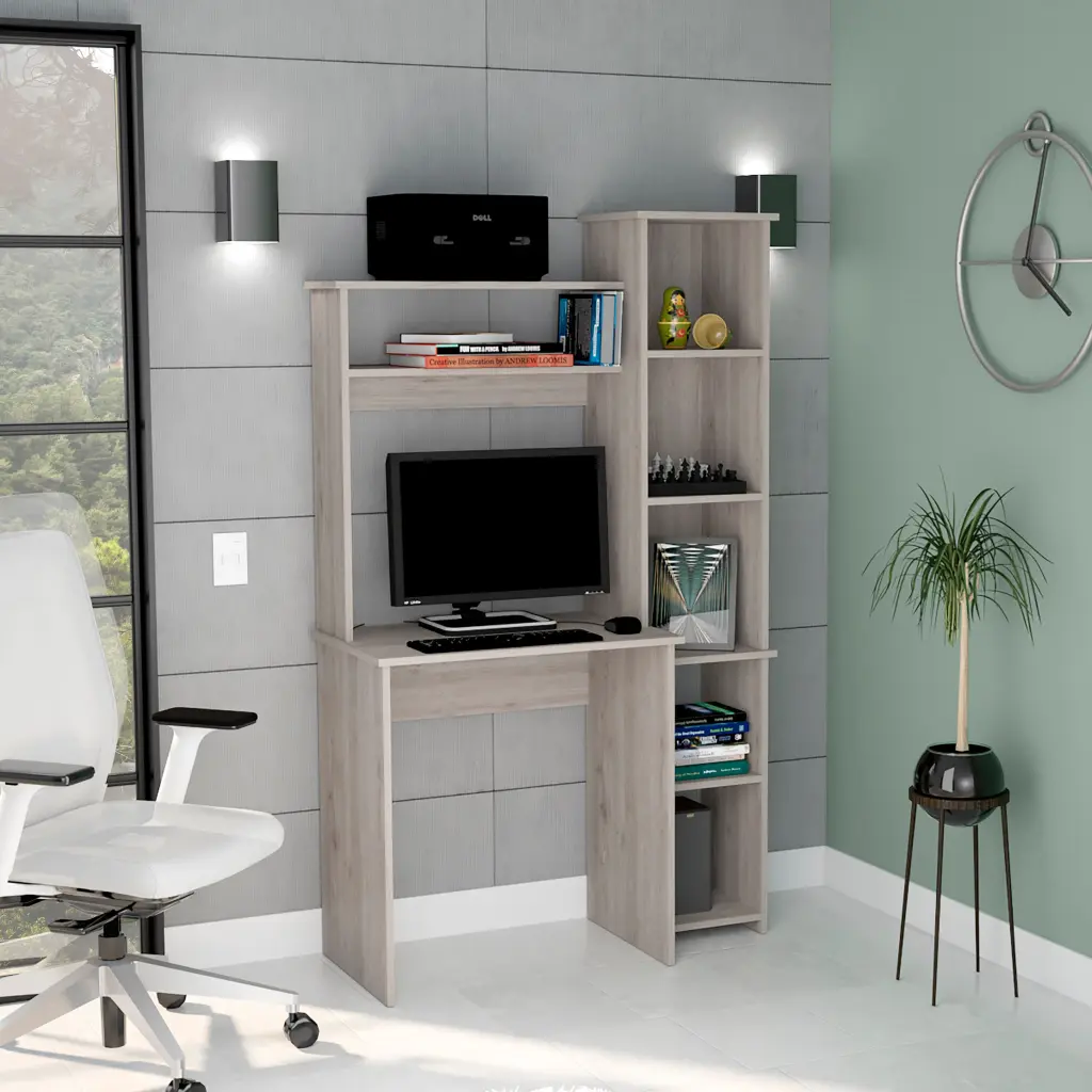 Aramis Desk Five Shelves Two High Quality Shelves Light Gray Gray Particle depot e-shop