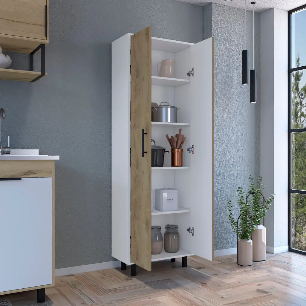Multistorage Manacor Five Shelves Unit Macadamia and White Finish treevol furniture
