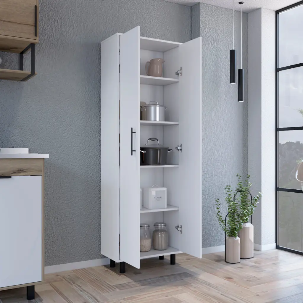 Multistorage Manacor Five Shelves White Finish Particle Board Cabinet treevol furniture