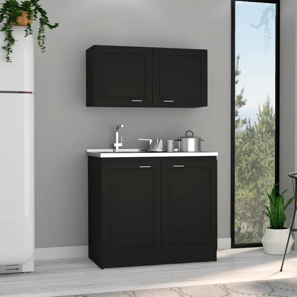 Zurich Black Cabinet Set Two Shelves, Particle Board Construction tuhome