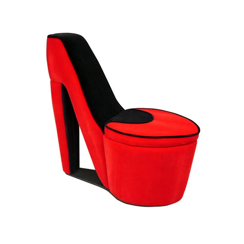 32.86 Inch Red Black Sole High Heel Storage Chair Black and Red Wood Fabric Seat california home