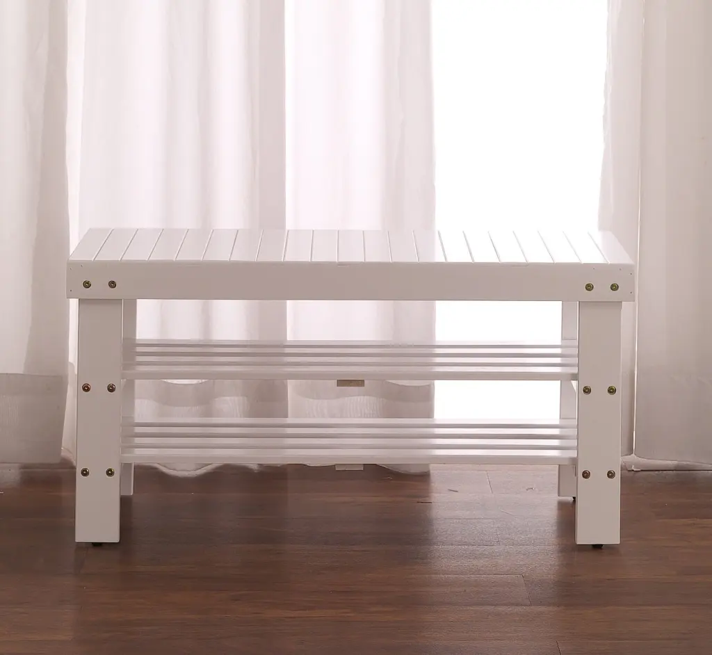 Pina Standard Solid Wood Shoe Bench White Finish hz