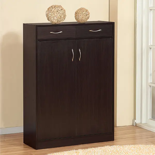 Shoe and Storage Cabinet Two Drawers Two Doors Five Shelves Red id usa