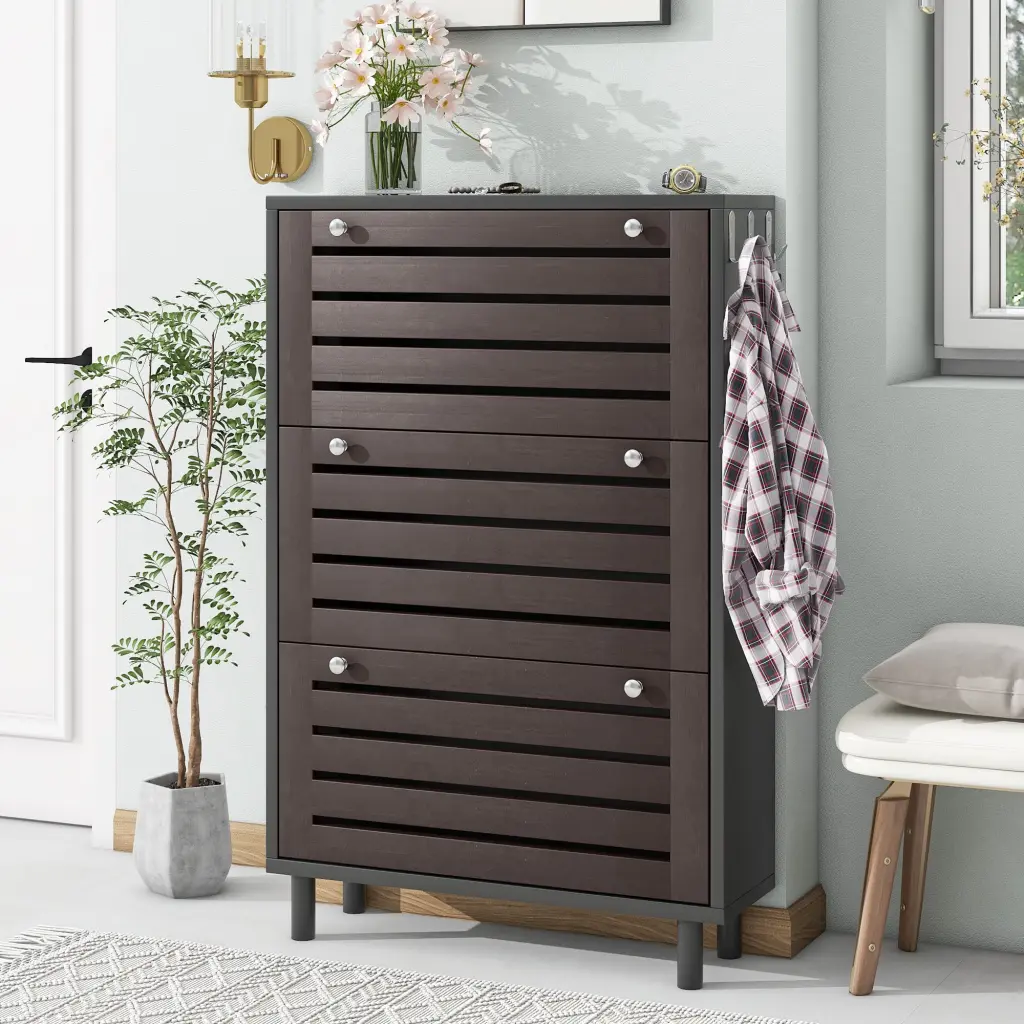 Minimalist Slim Shoe Cabinet Hanging Hooks and Slit Design rnb