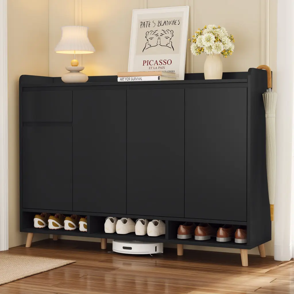 Polished Contemporary Shoe Cabinet Customizable Shelves Minimalist Design rnb