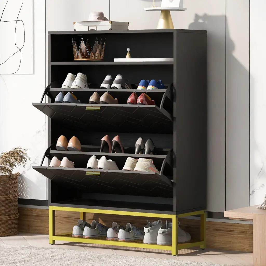 Shoe Cabinet 2 Flip Drawers And 2 Shelves Modern Free Standing Storage rnb