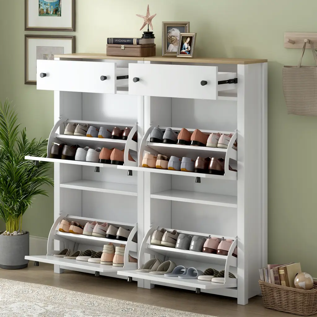 Slim 4 Drawer Shoe Cabinet Wood Grain Pattern - Space Saving Storage rnb