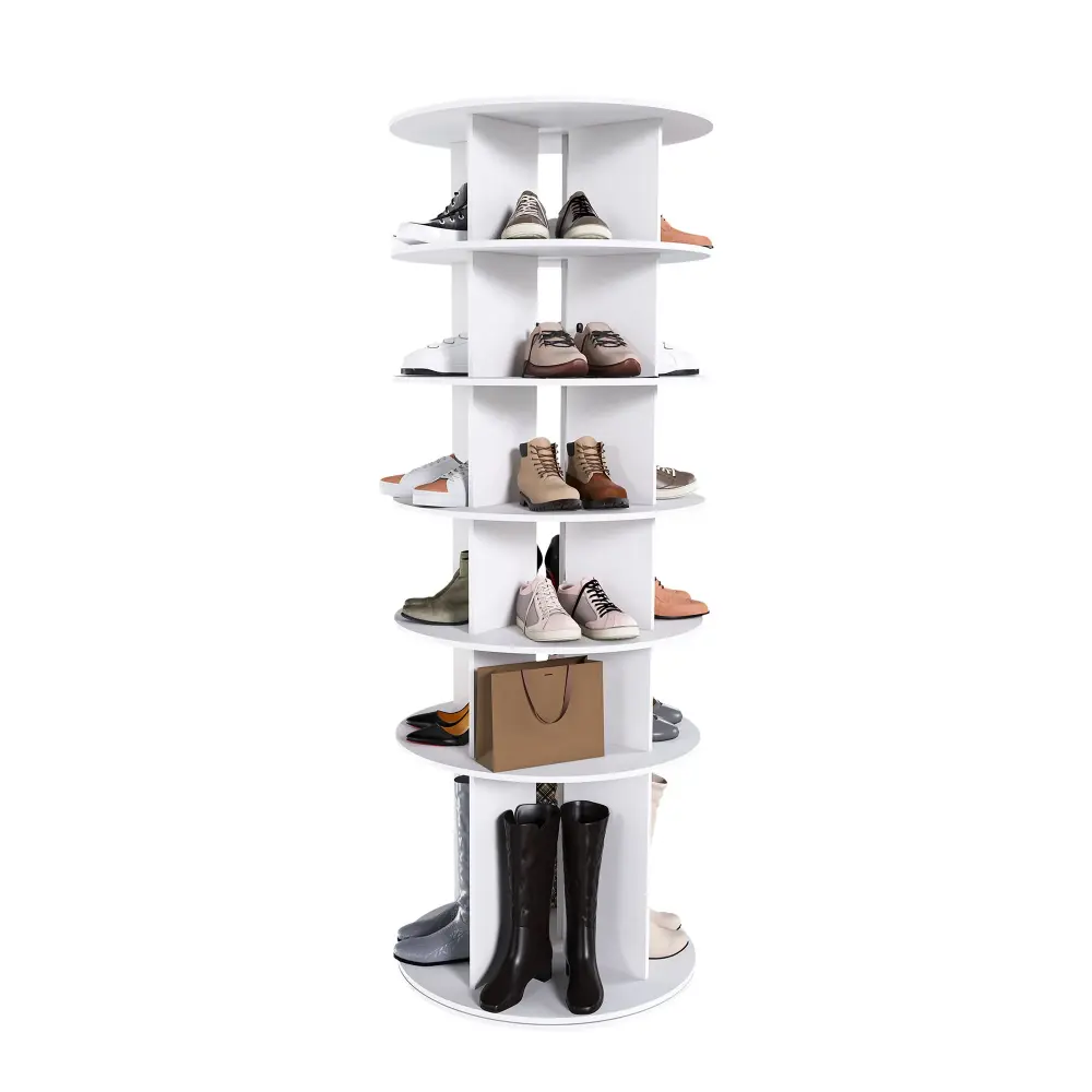 6 Tier Spinning Shoe Rack, Free Standing 360° Revolving Shoe Organizer - Ivory