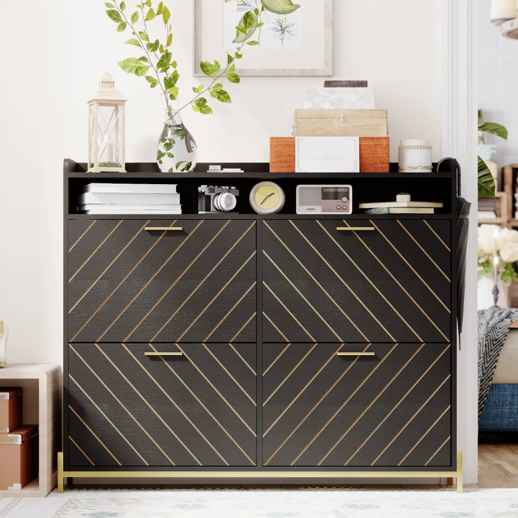 Shoe Cabinet Shoe Rack Organizer Cabinet Black MDF Storage Entryway rnb