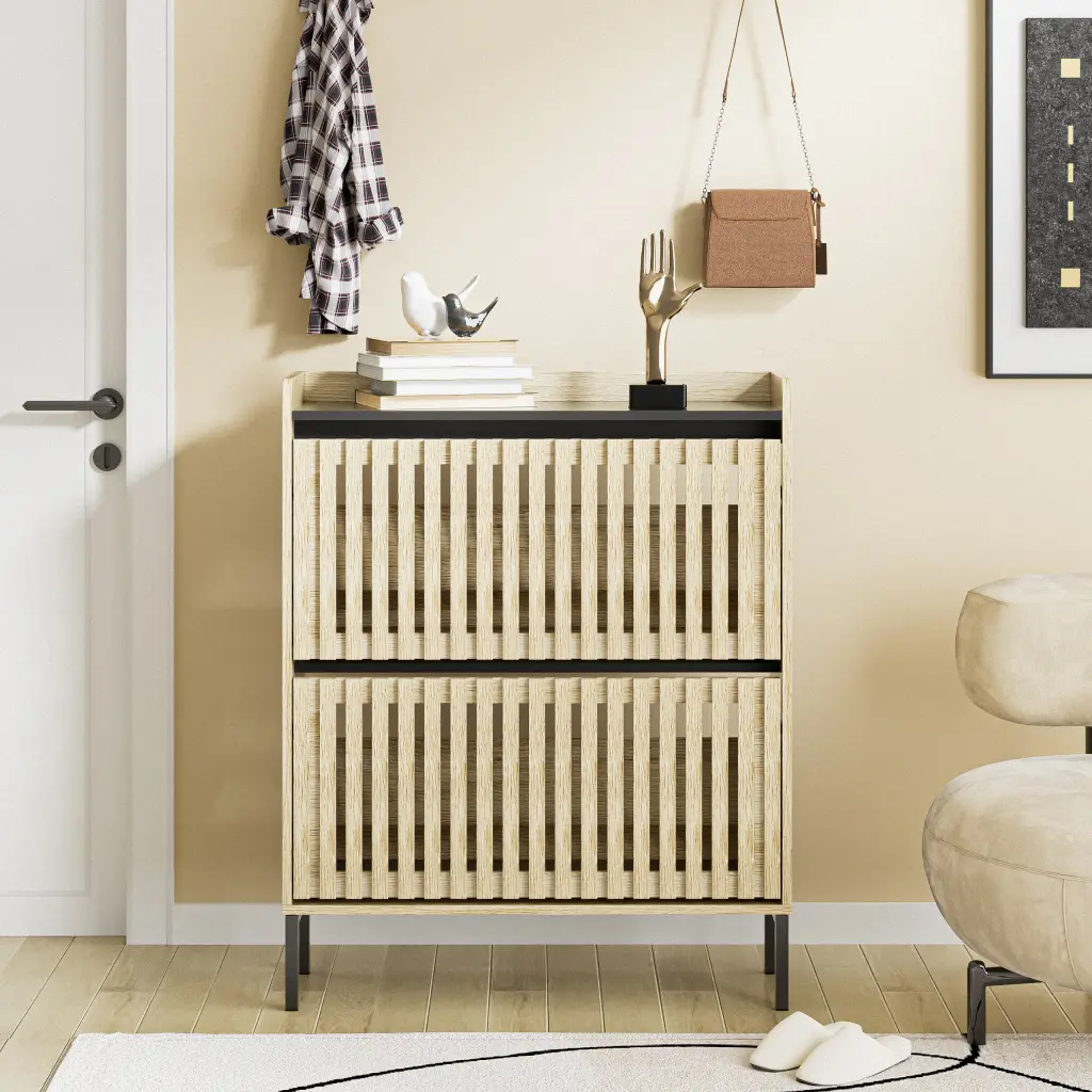 2 Flip Shoe Cabinet Multi Layer Shoe Rack Modern Minimalist Storage ss wooden