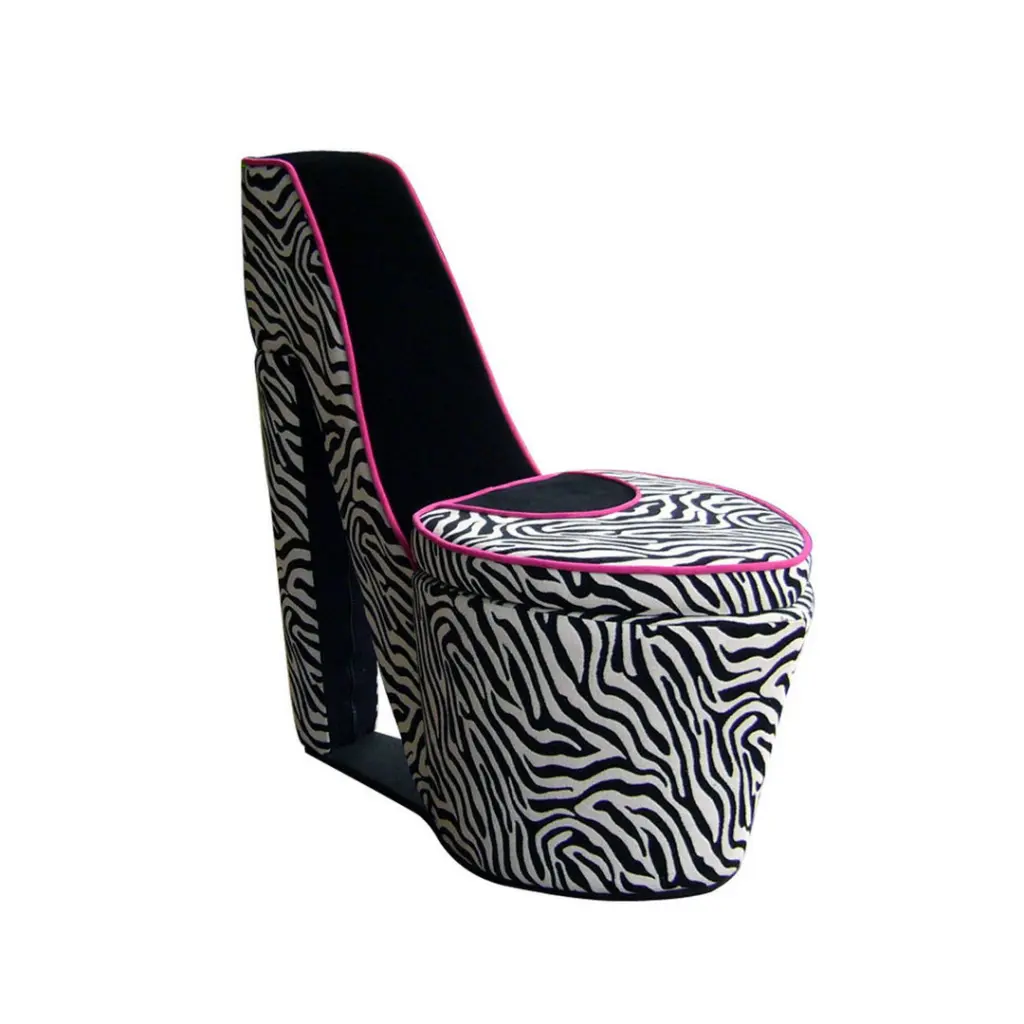 32.86 Inch Zebra Print Pink Trim Black Sole High Heel Storage Chair Bench california home