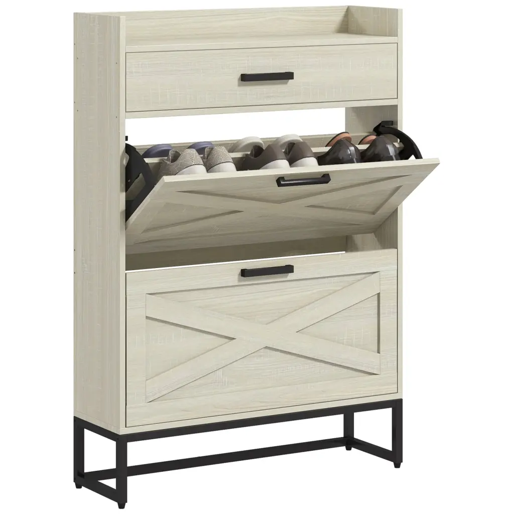 Homcom Narrow Shoe Cabinet 2 Flip-Up Doors, Industrial Style aosom business