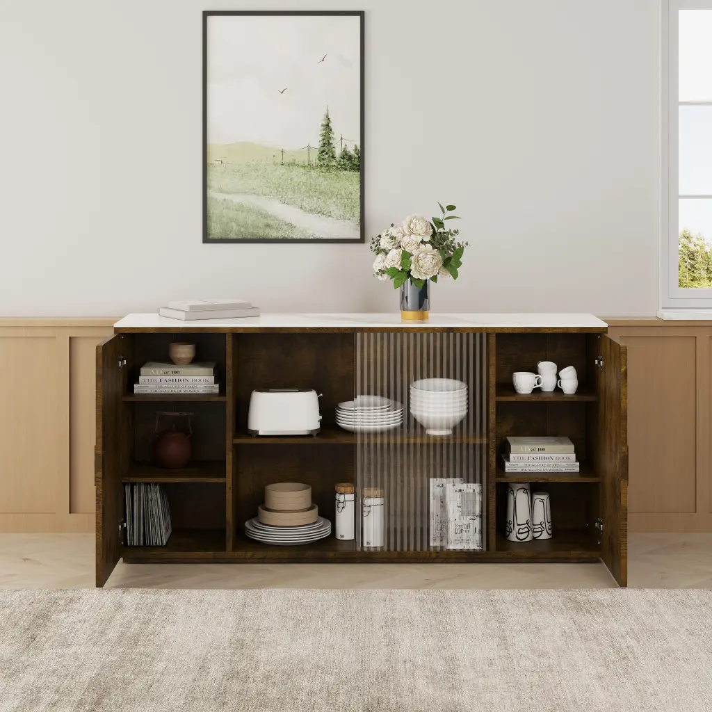 Wooden Side Cabinets Glass Doors Dust Prevention Modern ylf fff