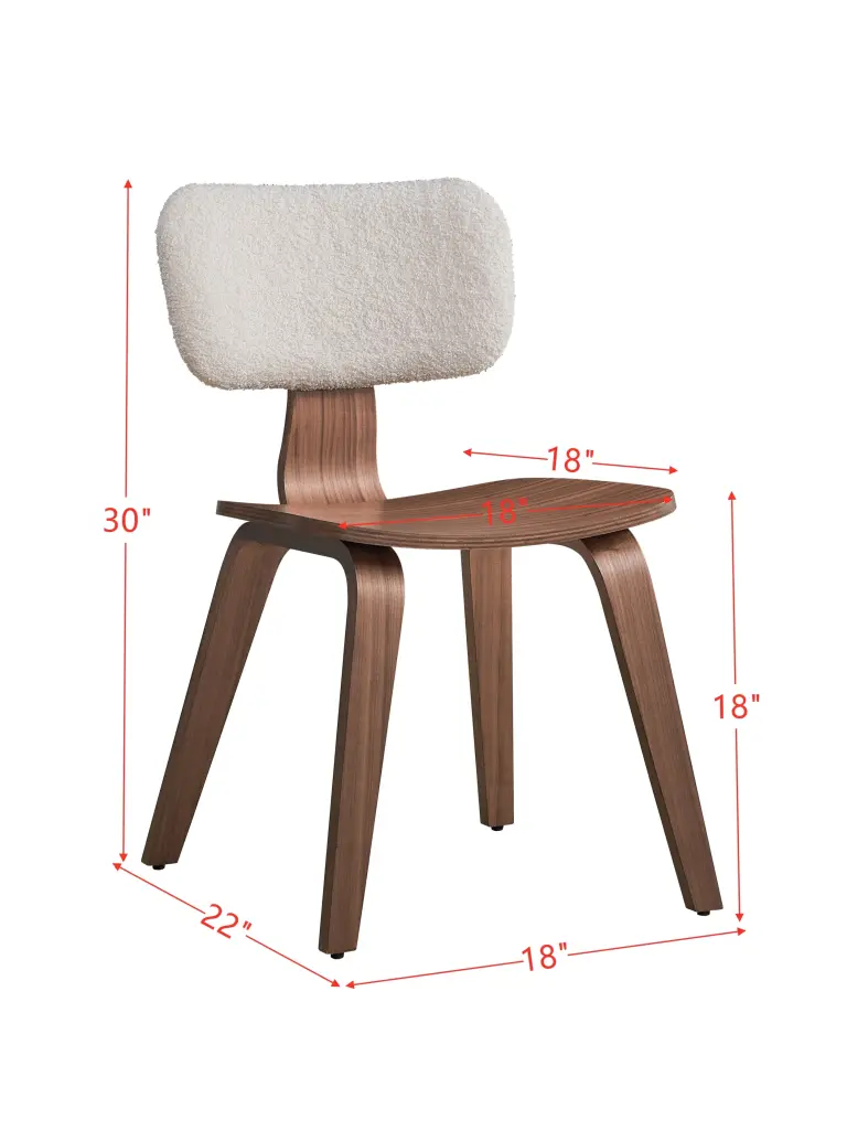 Casson Side Chair Set 2 White Boucle Walnut Finish Modern Dining Chairs acme onsite store