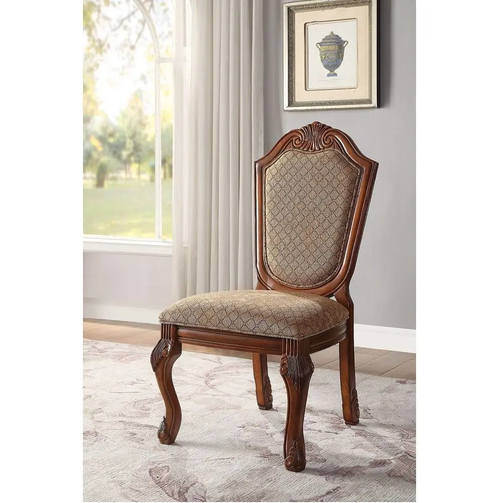 Chateau De Ville Side Chair Set 2 Cherry Fabric Dining Room acme onsite store