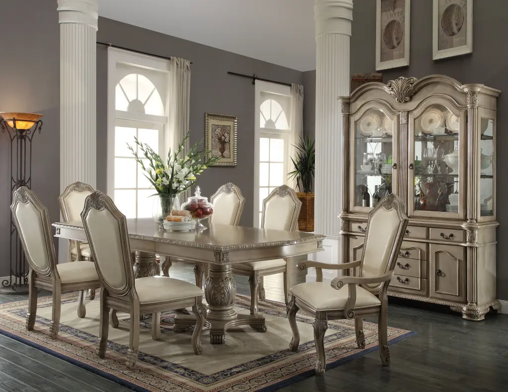 Chateau De Ville Side Chair Set 2 Synthetic Leather Antique White acme onsite store